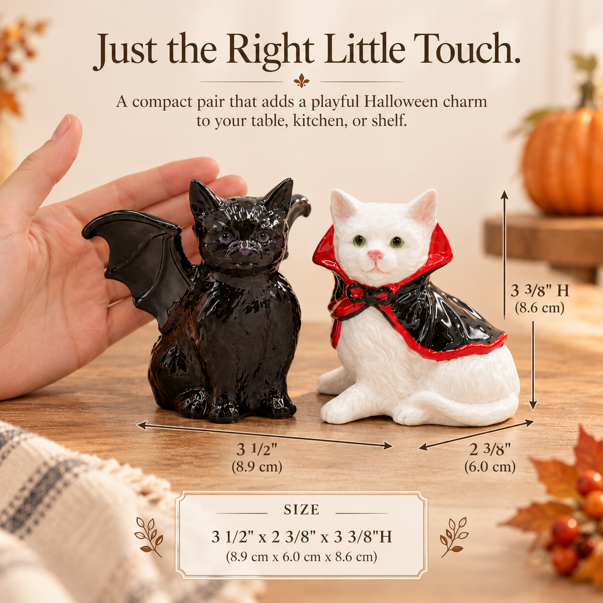 Halloween Vampire & Dracula Cat Salt and Pepper Shakers, Handpainted Ceramic
