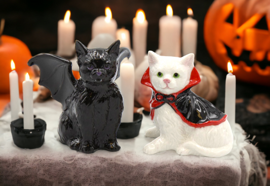 Ceramic Halloween Vampire & Dracula Cat Salt And Pepper Shakers, Home Décor, Gift for Her or Mom, Kitchen Décor, Fall Décor