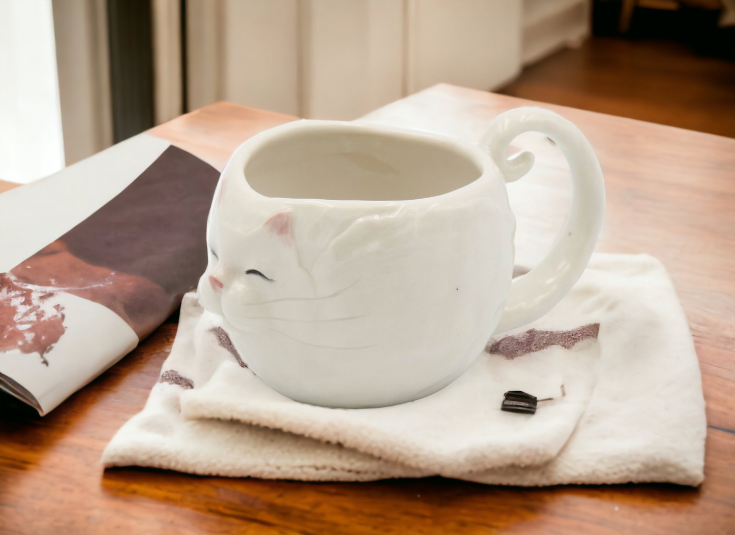 Ceramic White Cat Mug, Home Décor, Gift for Her, Gift for Mom, Kitchen Décor, Cat Lovers Gift, Pet Loss Gift