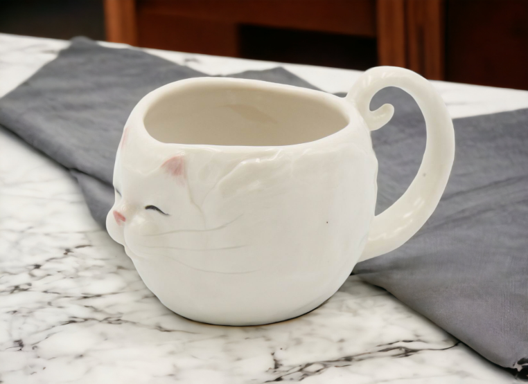 Ceramic White Cat Mug, Home Décor, Gift for Her, Gift for Mom, Kitchen Décor, Cat Lovers Gift, Pet Loss Gift