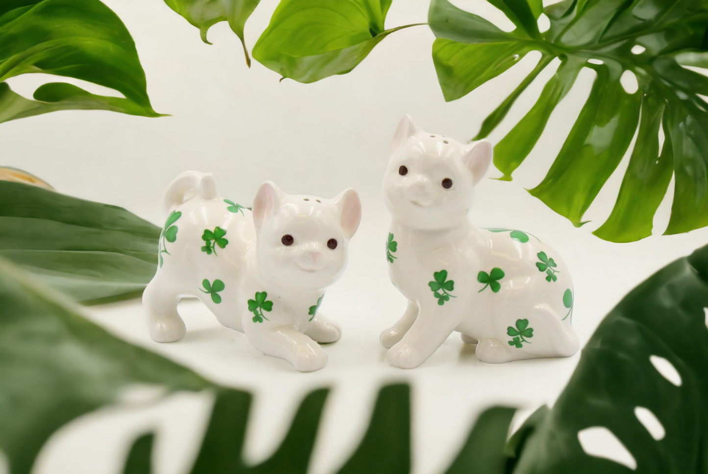 Ceramic Cats with Shamrock Design Salt and Pepper Shakers, Home Décor, Gift for Her, Mom, Kitchen Décor, Irish Saint Patrick’s Day Décor