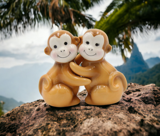 Ceramic Brown Monkey Salt And Pepper Shakers, Home Décor, Gift for Her, Gift for Mom, Kitchen Décor