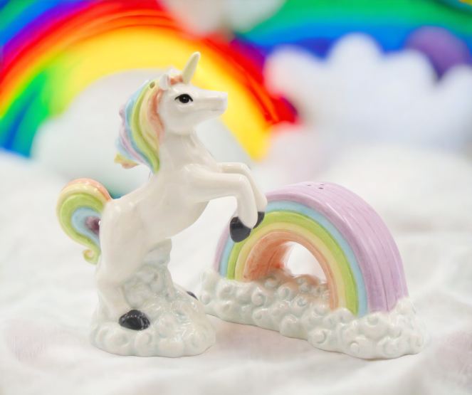 Ceramic Unicorn Jumping Over the Rainbow Salt and Pepper Shakers, Home Décor, Gift for Her, Gift for Daughter, Kitchen Décor