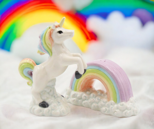 Ceramic Unicorn Jumping Over the Rainbow Salt and Pepper Shakers, Home Décor, Gift for Her, Gift for Daughter, Kitchen Décor