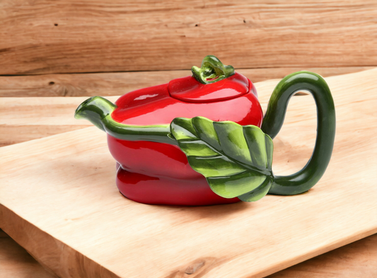 Ceramic Red Pepper Teapot, Gift for Her, Gift for Mom, Kitchen Décor, Tea Party Décor, Café Décor, Farmhouse Kitchen Decor
