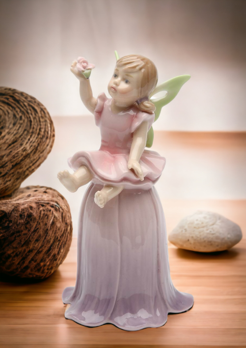 Ceramic Fairy on Flower Bell, Home Décor, Gift for Her, Gift for Mom, Gift for Daughter, Nature Lover Gift, Vintage Decor