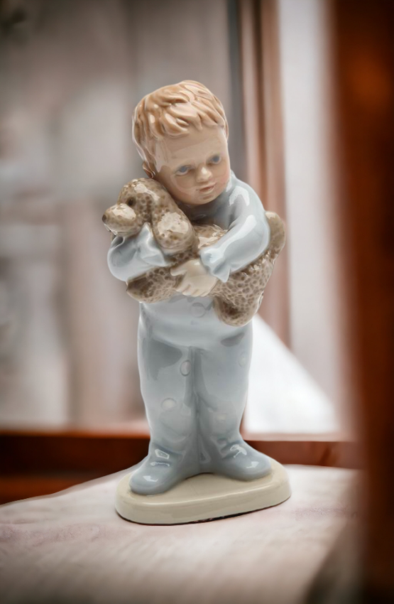 Ceramic Little Boy Holding Puppy Dog Figurine, Home Décor, Gift for Her, Gift for Mom, Kitchen Décor, Dog Lover Gift, Pet Loss Gift