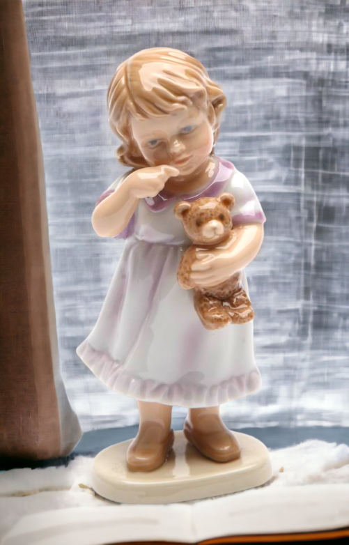 Ceramic Little Girl Holding Teddy Bear Figurine, Home Decor, Nursery Room Decor, Gift for Daughter, Baby Shower Gift