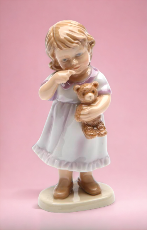 Ceramic Little Girl Holding Teddy Bear Figurine, Home Decor, Nursery Room Decor, Gift for Daughter, Baby Shower Gift