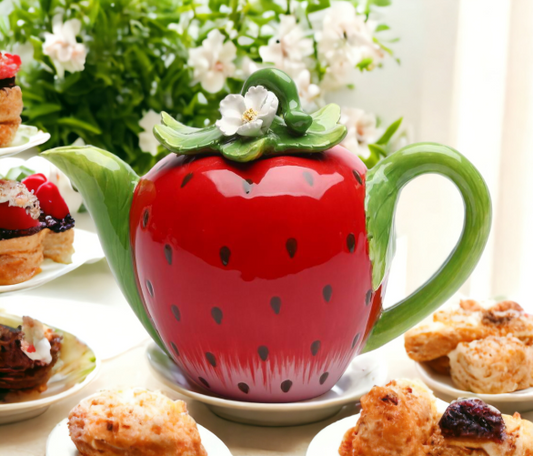 Hand Painted Ceramic Strawberry Teapot, Gift for Her, Gift for Mom, Tea Party Décor, Café Décor, Farmhouse Décor