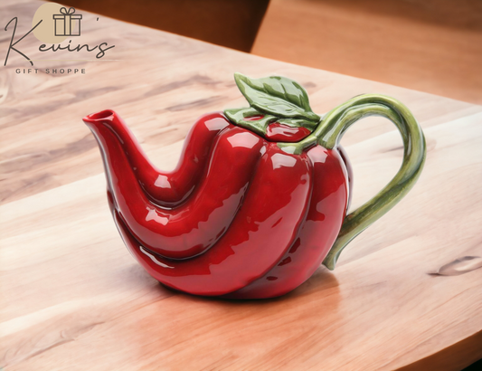 Hand Painted Ceramic Red Chili Pepper Teapot, Gift for Her, Gift for Mom, Tea Party Décor, Café Décor, Farmhouse Décor