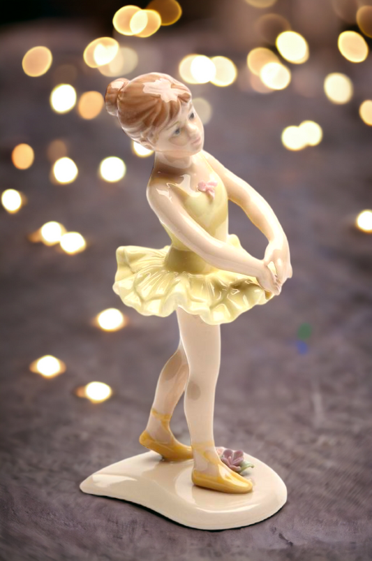 Ceramic Standing Ballerina In Yellow Figurine, Home Décor, Gift for Her, Gift for Daughter, Gift for Ballerina Dancer