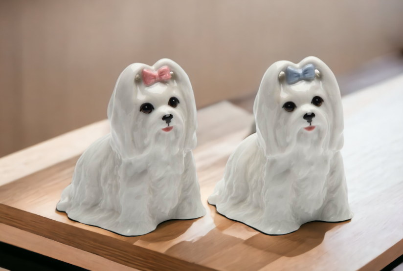 Ceramic Maltese Dog Salt & Pepper Shakers, Home Décor, Gift for Her, Gift for Mom, Kitchen Décor, Dog Lover Gift, Pet Loss Gift