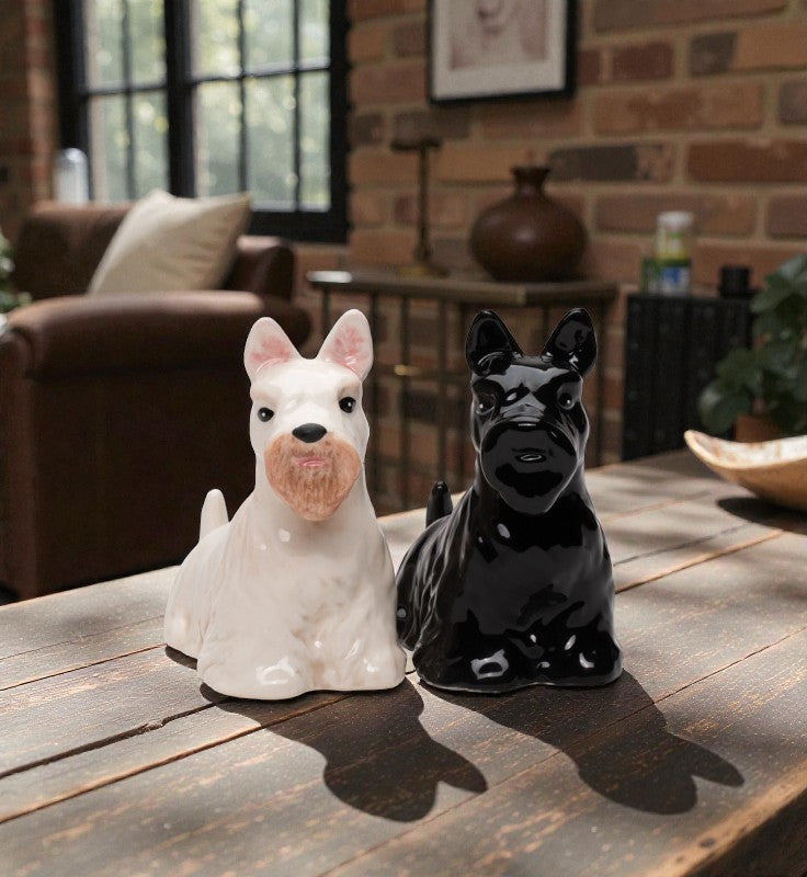 Ceramic Black and White Scottish Terrier Salt & Pepper Shakers, Terrier Owner Gift, Dog Lover Gift