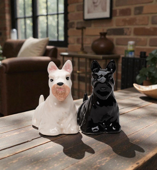 Ceramic Black and White Scottish Terrier Salt & Pepper Shakers, Terrier Owner Gift, Dog Lover Gift