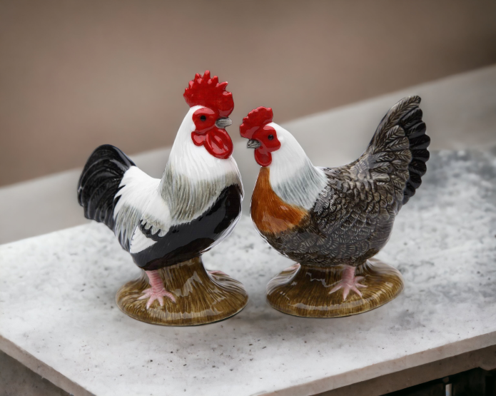 Ceramic Black and White Rooster Salt & Pepper Shakers, Home Décor, Gift for Her, Gift for Mom, Kitchen Décor, Farmhouse Decor