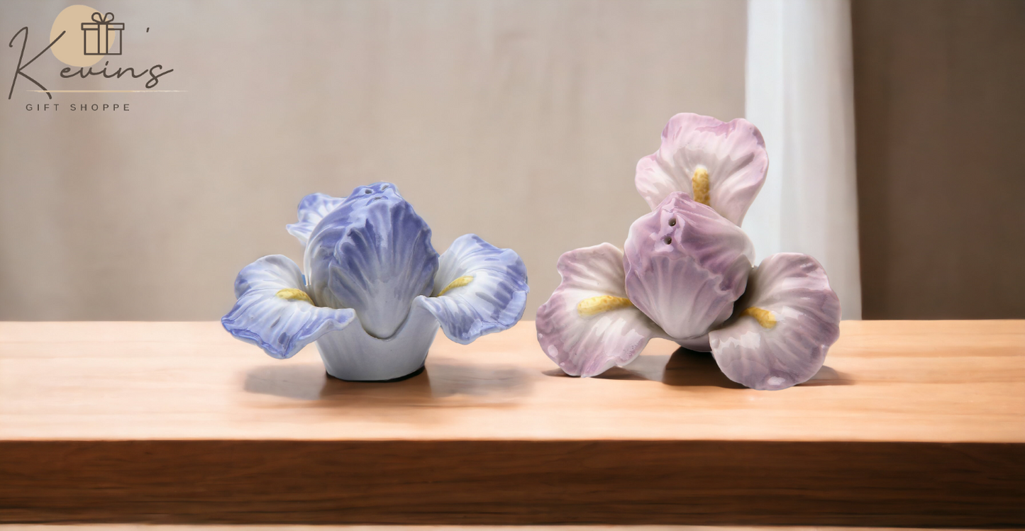 Ceramic Iris Lilac Flower Salt & Pepper Shakers, Home Décor, Gift for Her, Gift for Mom, Kitchen Décor, Wedding Decor