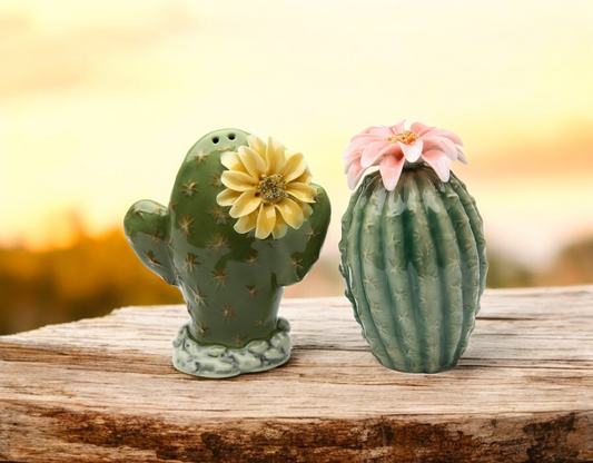 Hand Crafted Ceramic Cactus with Flowers Salt & Pepper Shakers, Home Décor, Gift for Her, Gift for Mom, Kitchen Décor, Dining Table Décor