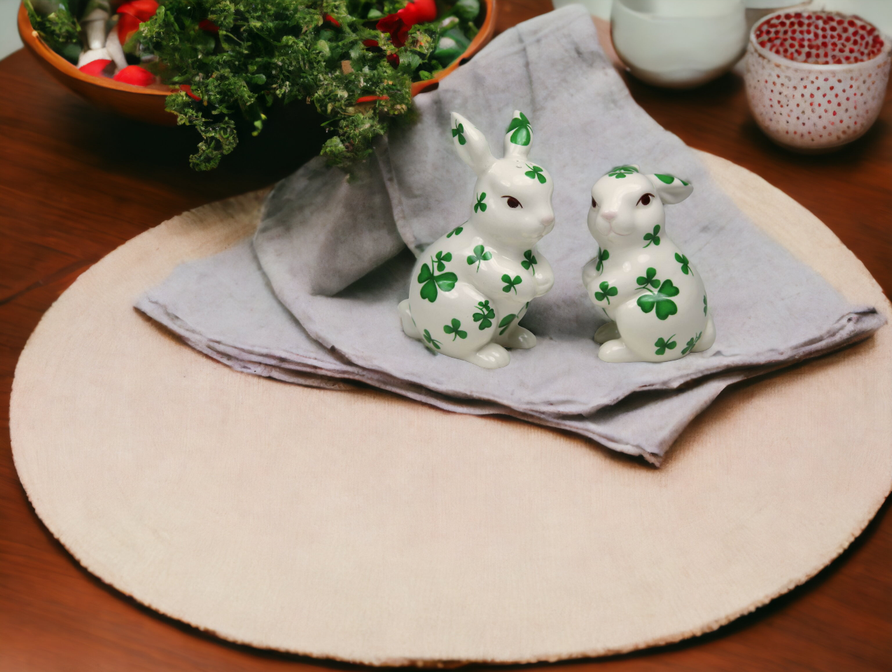 Hand Painted Green Ceramic Shamrock Planter Candy Bowl Irish Decor