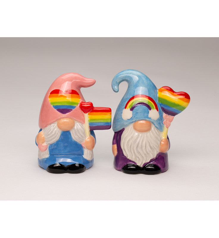 Ceramic Rainbow Gnome Salt and Pepper Shakers, Gnome Collector Gift, Pride Month Decor