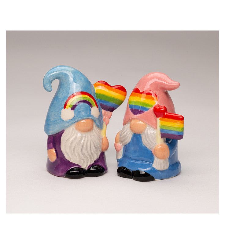 Ceramic Rainbow Gnome Salt and Pepper Shakers, Gnome Collector Gift, Pride Month Decor