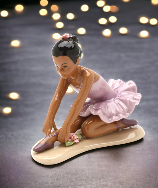 Ceramic African American Ballerina In A Lavender Dress, Home Décor, Gift for Her, Gift for Daughter, Gift for Ballerina Dancer