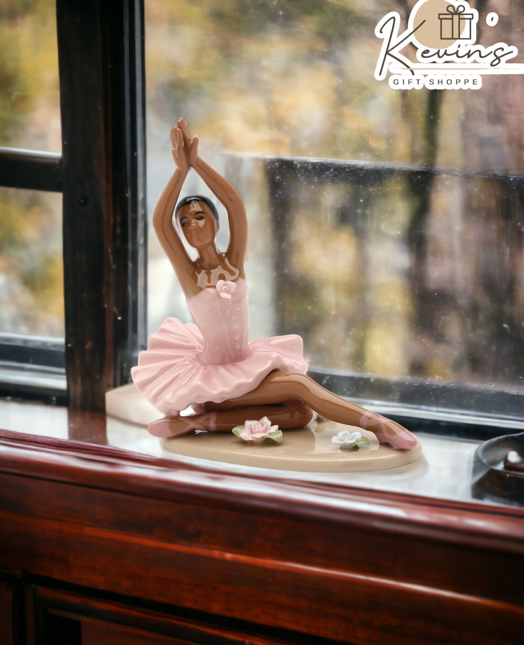 Ceramic African American Ballerina Sitting In A Pink Dress, Home Décor, Gift for Her, Gift for Daughter, Gift for Ballerina Dancer