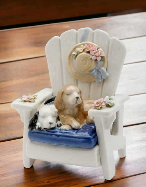 Ceramic Dogs On Garden Chair Music Box, Home Décor, Gift for Her, Gift for Mom, Kitchen Décor, Dog Lover Gift, Pet Loss Gift