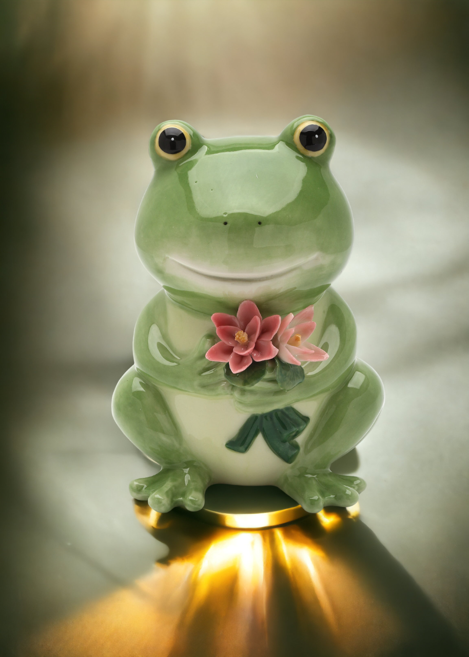 Ceramic Frog and Flowers Piggy Bank, Home Décor, Gift for Her, Mom, Spring Décor, Cottagecore, Nature Lover Gift