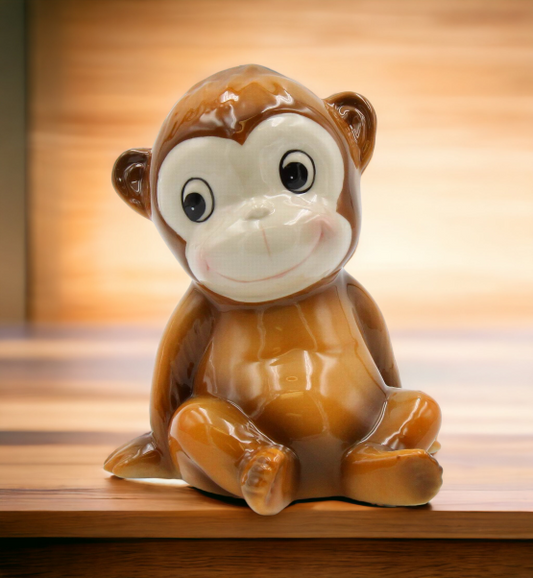 Hand Painted Ceramic Monkey Piggy Bank, Home Décor, Gift for Daughter, Gift for Son, Kids’ Room Decor