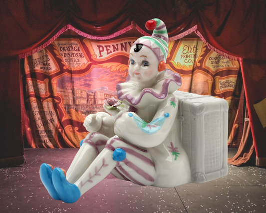 Ceramic Clown Sitting Next to Box Music Box, Home Décor, Gift for Her, Gift for Mom, Gift for Circus Lover