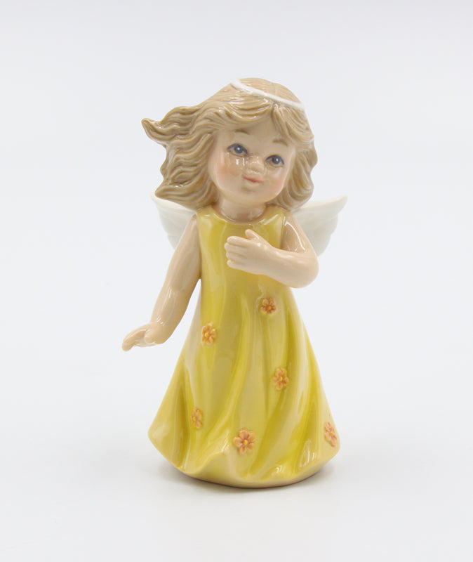 Ceramic Angel In Yellow Dress Figurine, Religious Décor, Religious Gift, Church Décor, Church Gift, Baptism Gift