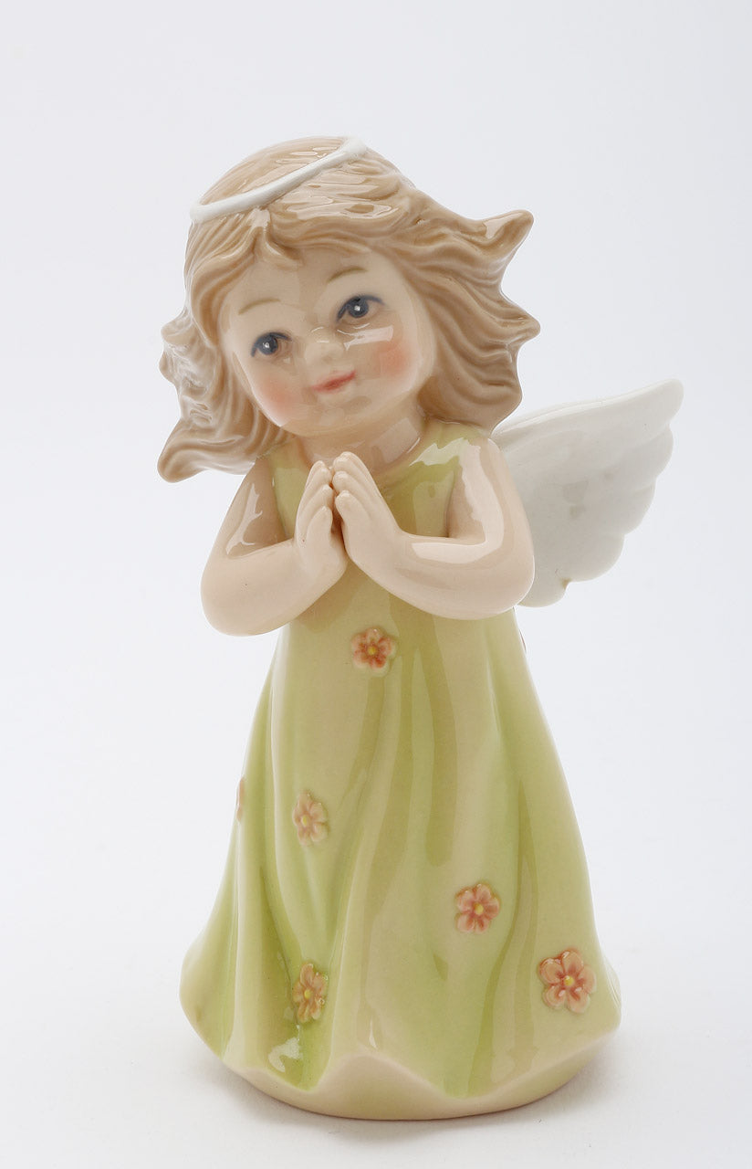 Ceramic Angel In Green Dress Figurine, Religious Décor, Religious Gift, Church Décor, Church Gift, Baptism Gift