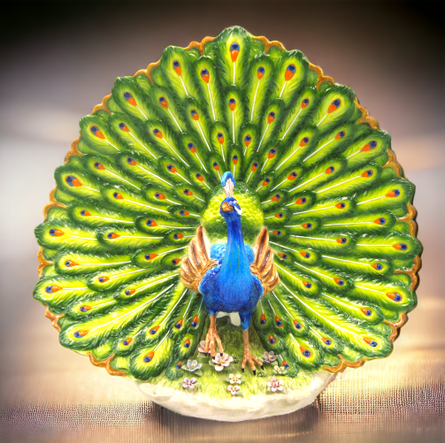 Ceramic Peacock With Opened Tail Centerpiece, Home Décor, Gift for Her, Gift for Mom, Kitchen Décor, Nature Lover Gift