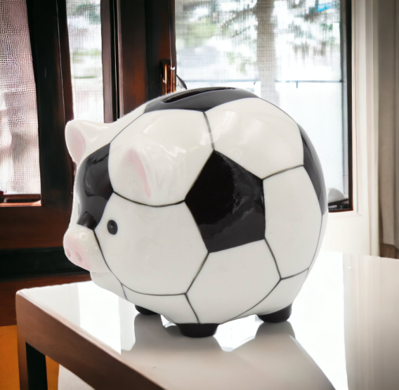 Ceramic Soccer Piggy Bank, Home Décor, Gift for Him, Gift for Dad, Gift for Son, Kid's Room Decor, Game Room Decor