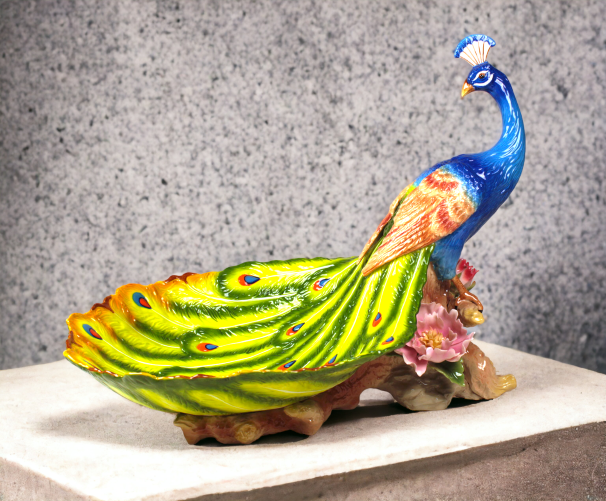 Ceramic Peacock With Relaxed Tail, Candy Dish or Fragrance Holder, Home Décor, Gift for Her, Gift for Mom, Kitchen Décor, Birdwatcher Gift