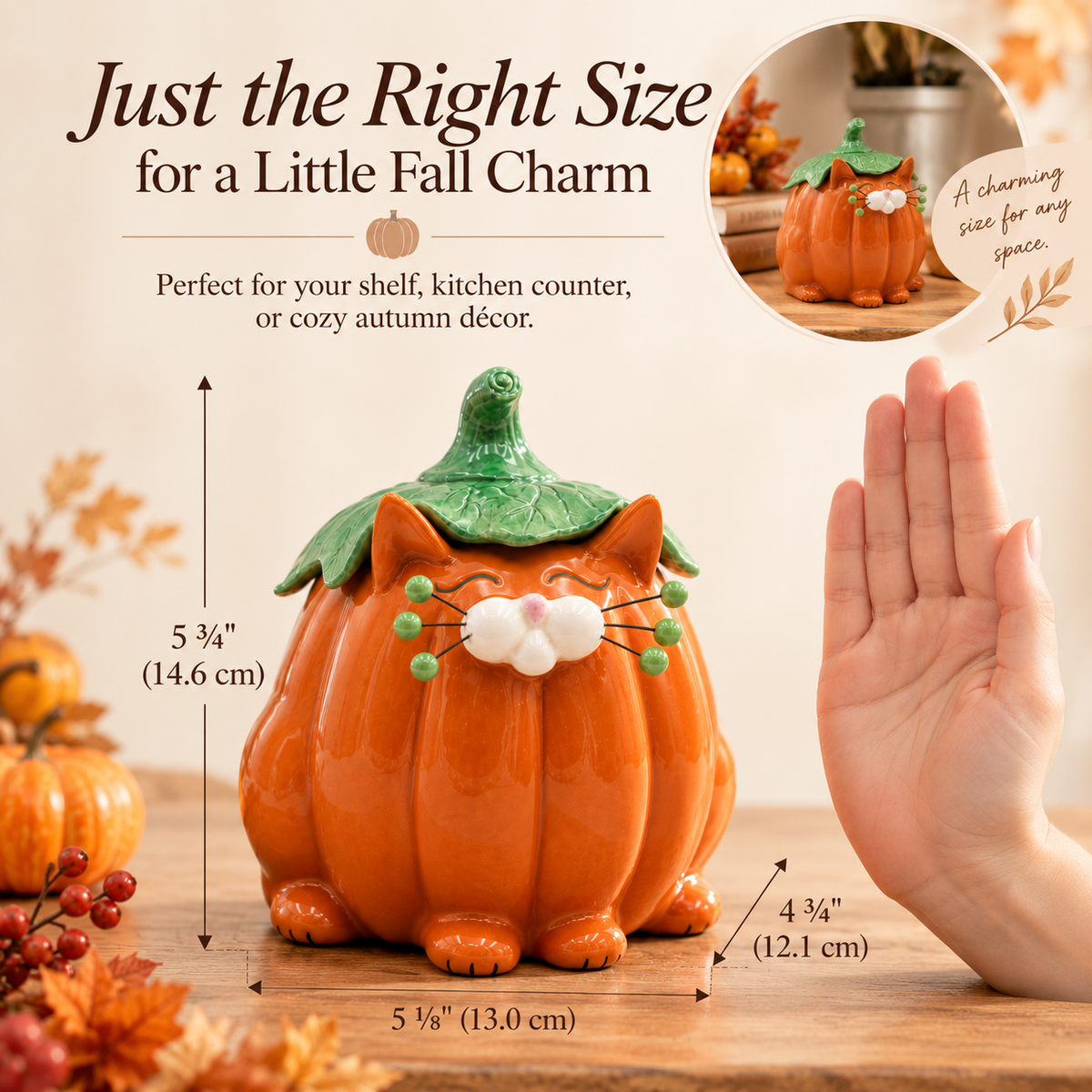 Ceramic Pumpkin Cat Candy Box with Lid | Cute Halloween Decor & Cat Lover Gift