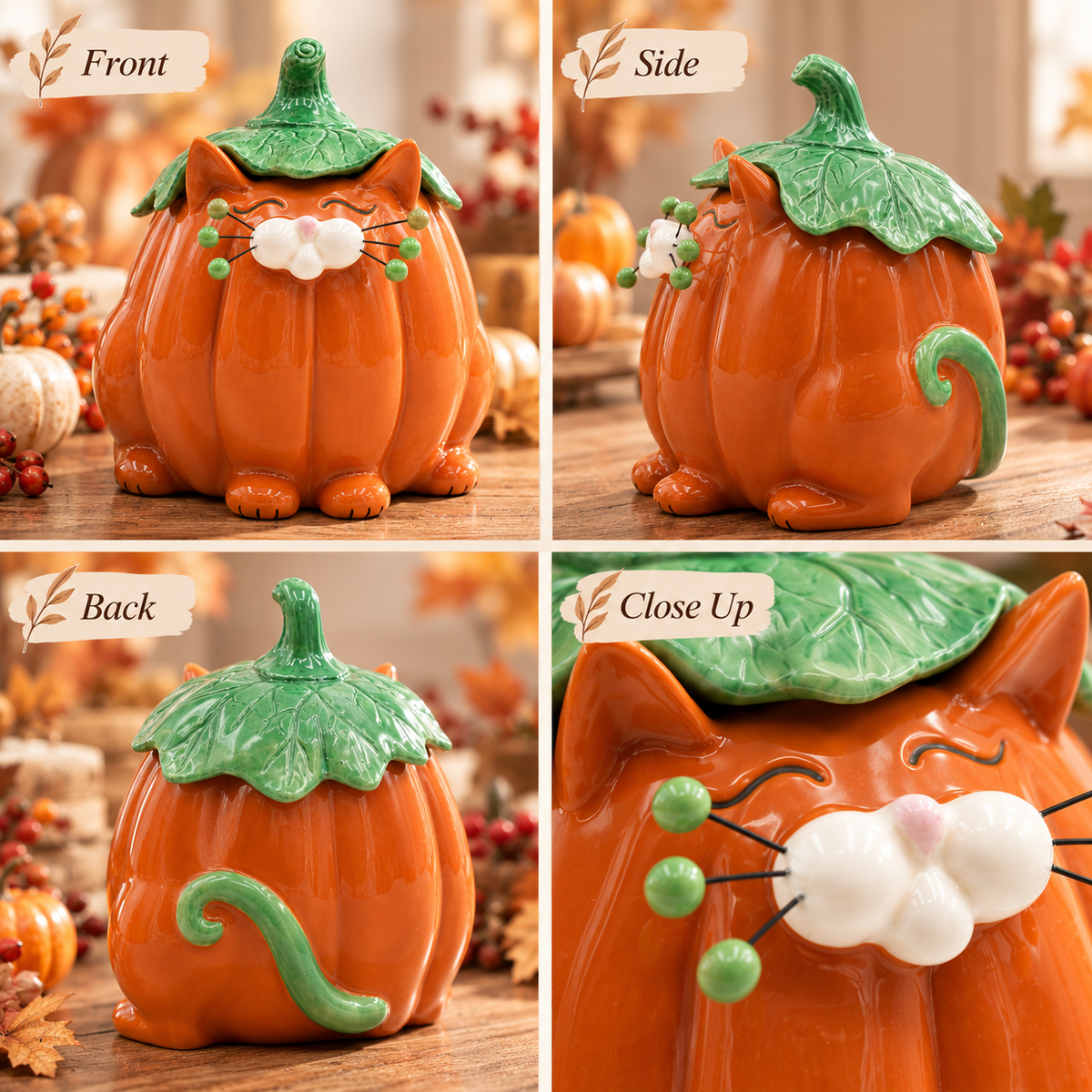 Ceramic Pumpkin Cat Candy Box with Lid | Cute Halloween Decor & Cat Lover Gift
