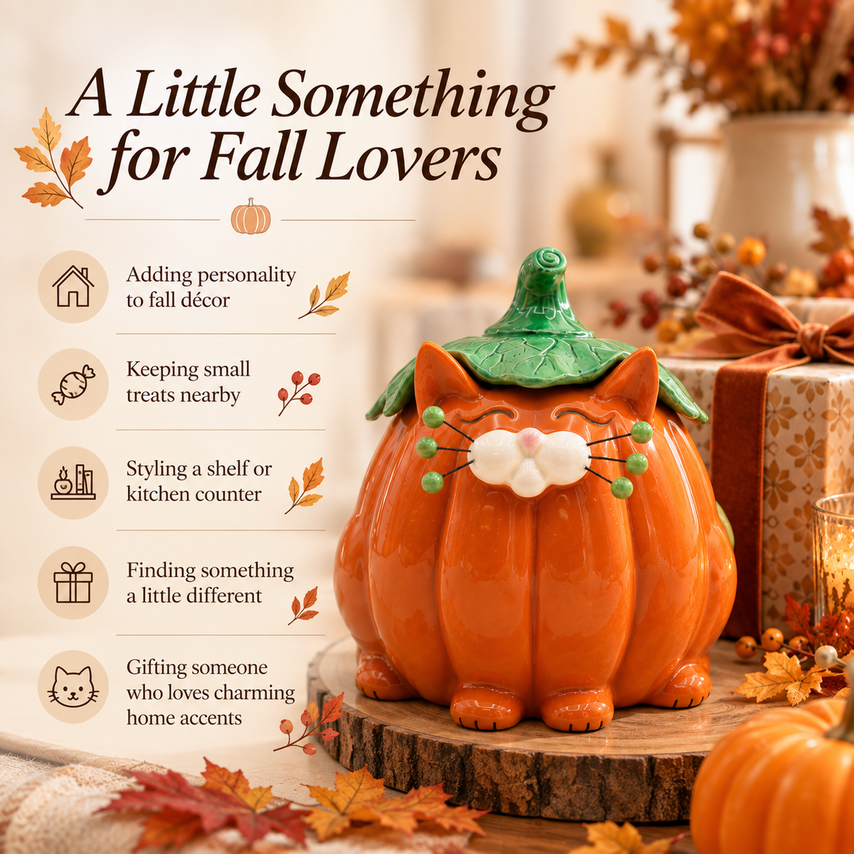Ceramic Pumpkin Cat Candy Box with Lid | Cute Halloween Decor & Cat Lover Gift