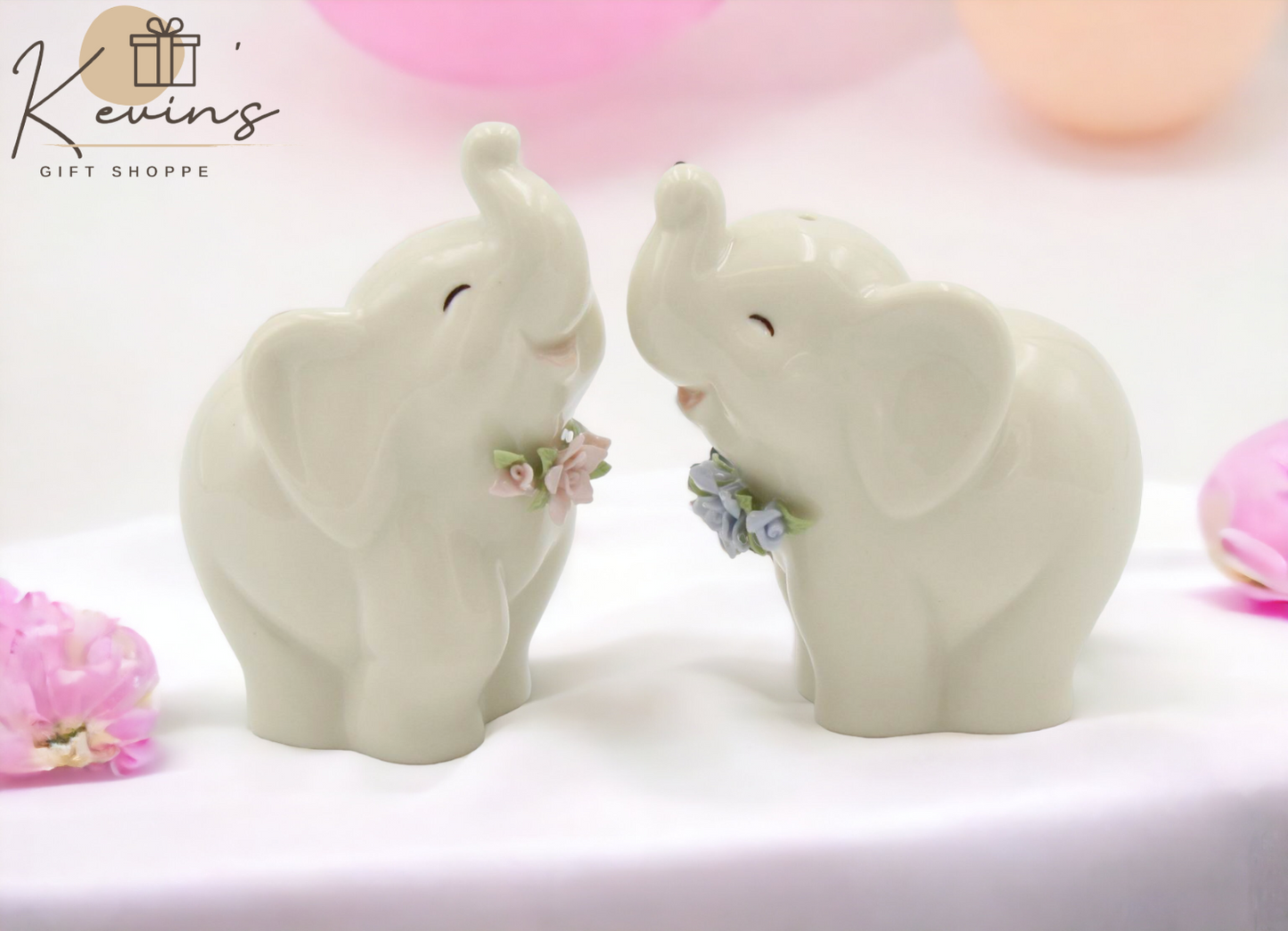 Ceramic Elephants with Flowers Salt And Pepper Shakers, Home Décor, Gift for Her, Gift for Mom, Kitchen Décor