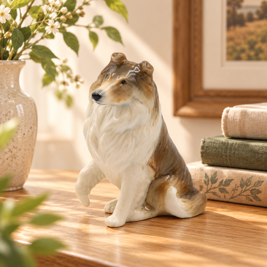 Hand-Painted Ceramic Collie Dog Figurine – Rough Collie Home Décor, Dog Lover Gift & Pet Memorial Keepsake