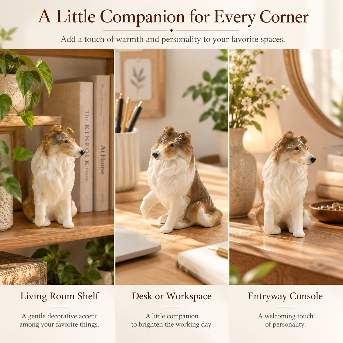 Hand-Painted Ceramic Collie Dog Figurine – Rough Collie Home Décor, Dog Lover Gift & Pet Memorial Keepsake
