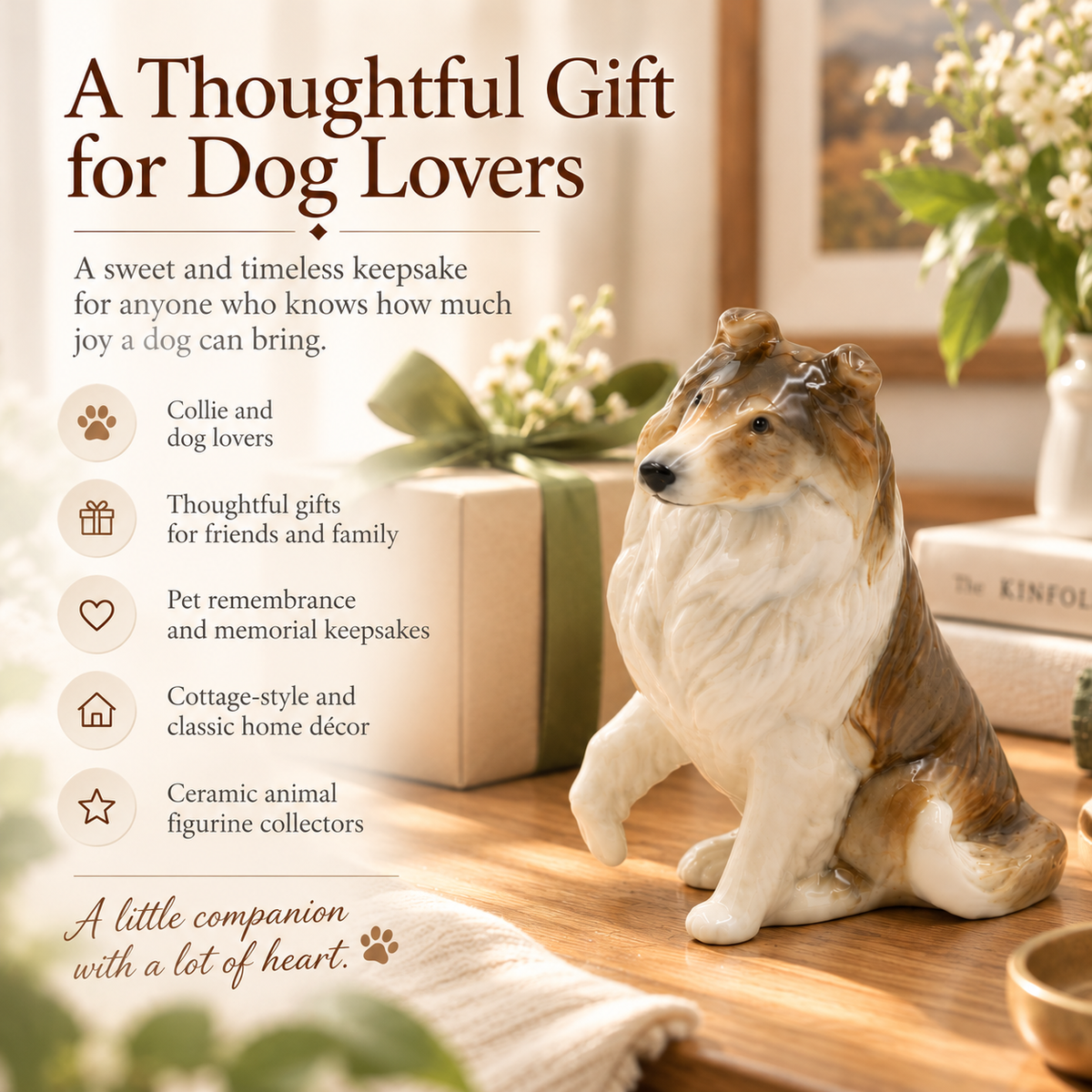 Hand-Painted Ceramic Collie Dog Figurine – Rough Collie Home Décor, Dog Lover Gift & Pet Memorial Keepsake