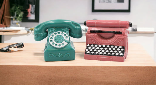 Ceramic Retro Phone & Typewriter Salt And Pepper Shakers, Home Décor, Gift for Her, Gift for Mom, Kitchen Décor