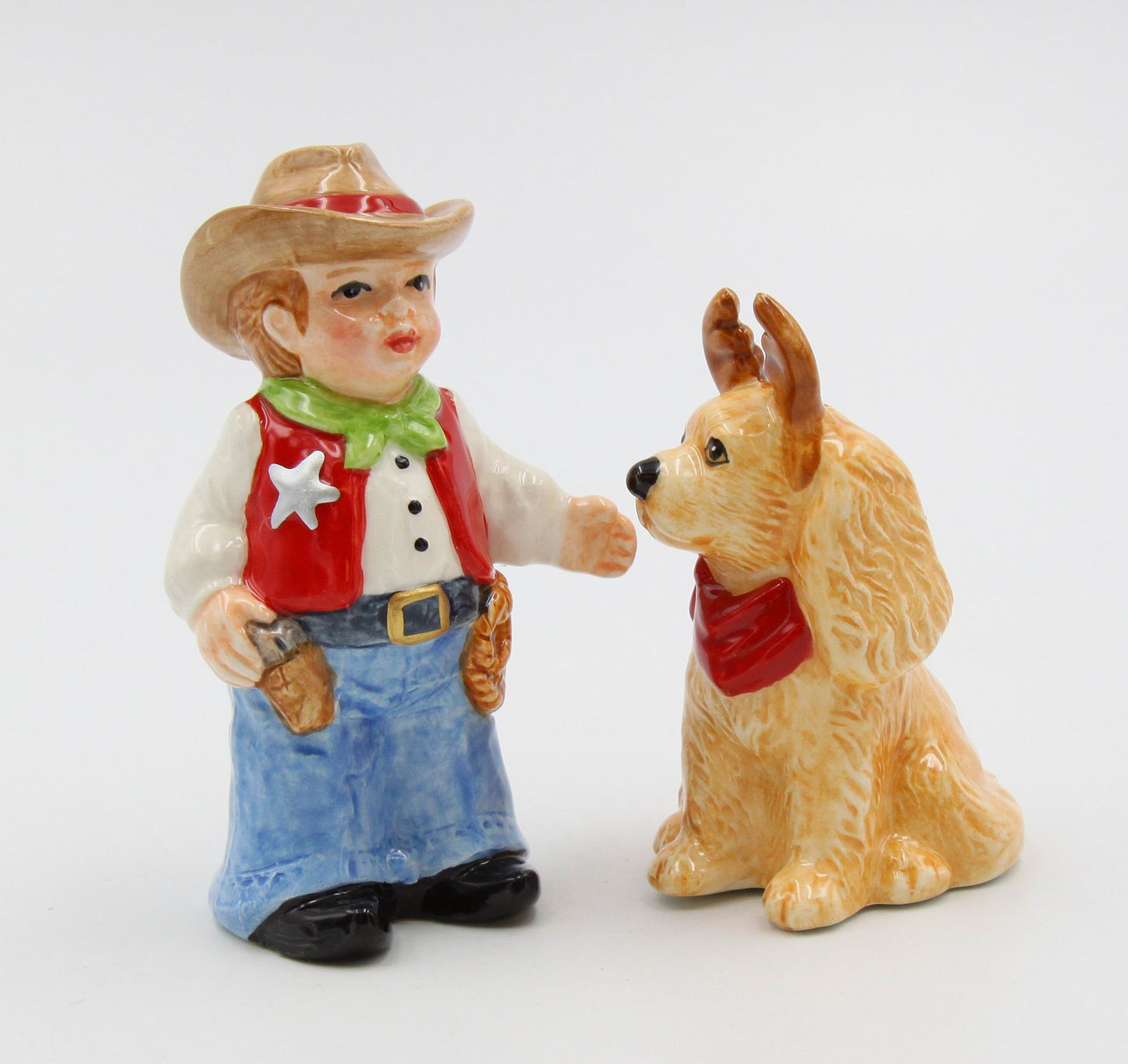 Ceramic Cowboy With Dog Salt & Pepper Shakers, Home Décor, Gift for Her, Gift for Mom, Kitchen Décor, Dog Lover Gift, Pet Loss Gift