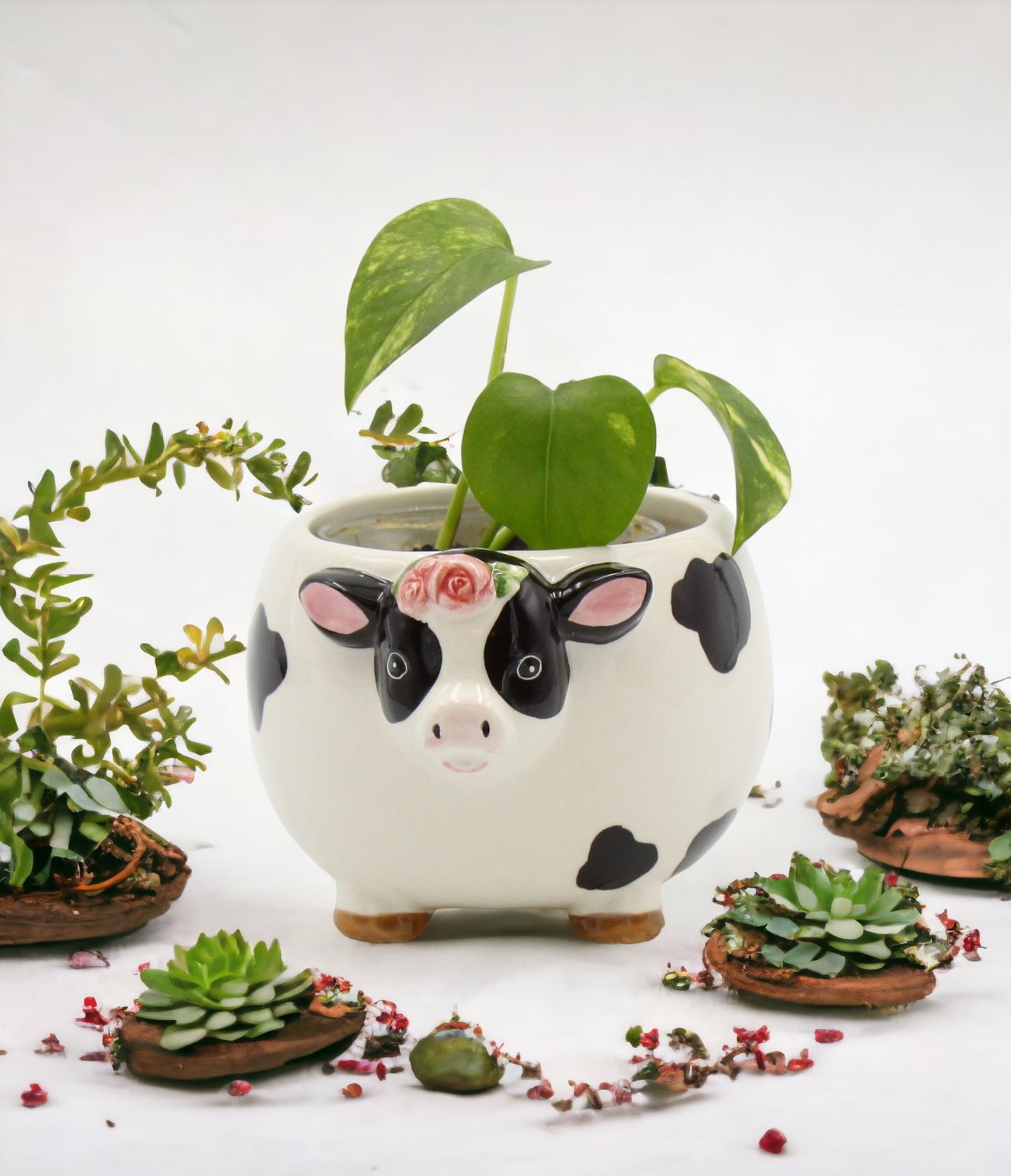 Ceramic Cow with Rose Flower Candy Bowl or Indoor Planter, Home Décor, Gift for Her, Gift for Mom, Kitchen Décor, Farmhouse Decor