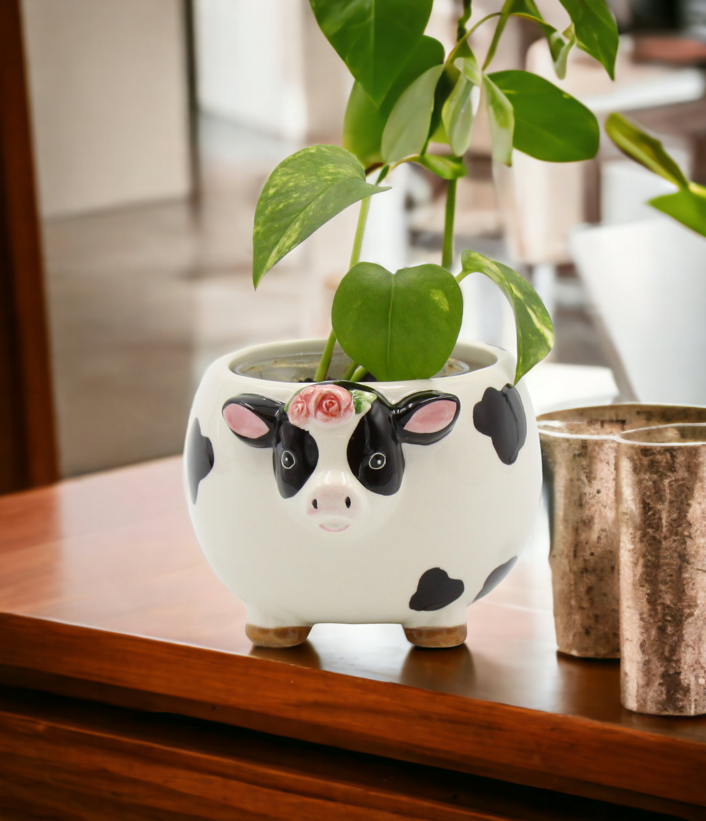 Ceramic Cow with Rose Flower Candy Bowl or Indoor Planter, Home Décor, Gift for Her, Gift for Mom, Kitchen Décor, Farmhouse Decor