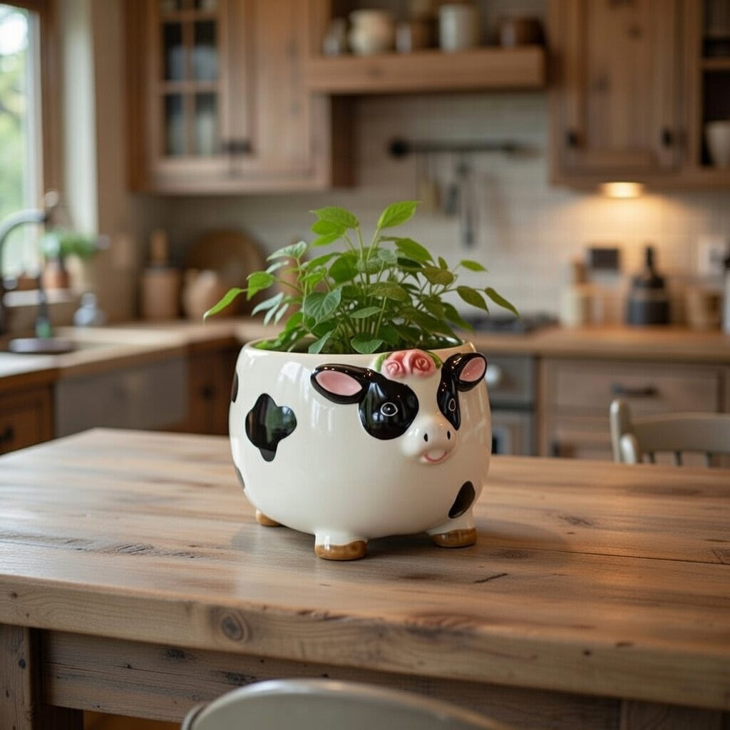 Ceramic Cow with Rose Flower Candy Bowl or Indoor Planter, Home Décor, Gift for Her, Gift for Mom, Kitchen Décor, Farmhouse Decor