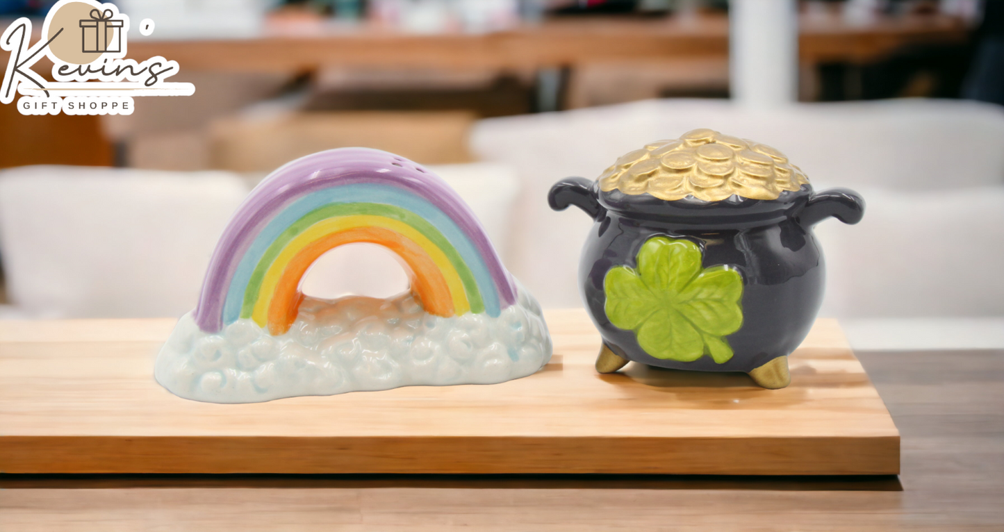 Ceramic Pot of Gold and Rainbow Salt and Pepper Shakers, Home Décor, Gift for Her or Mom, Kitchen Décor, Irish Saint Patrick’s Day Décor