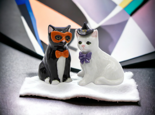 Ceramic Black and White Cats in Costumes Salt and Pepper, Home Décor, Gift for Her, Mom, Kitchen Décor, Cat Lovers Gift, Pet Loss Gift